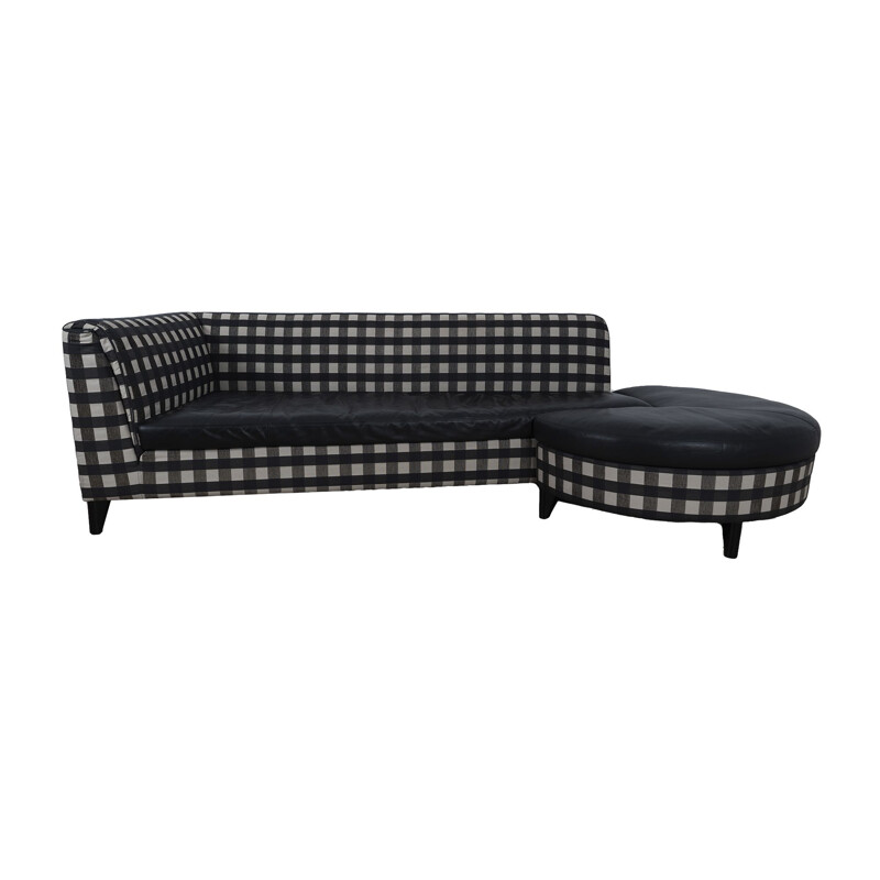 Vintage Checkered and leather Sofa by Wittmann