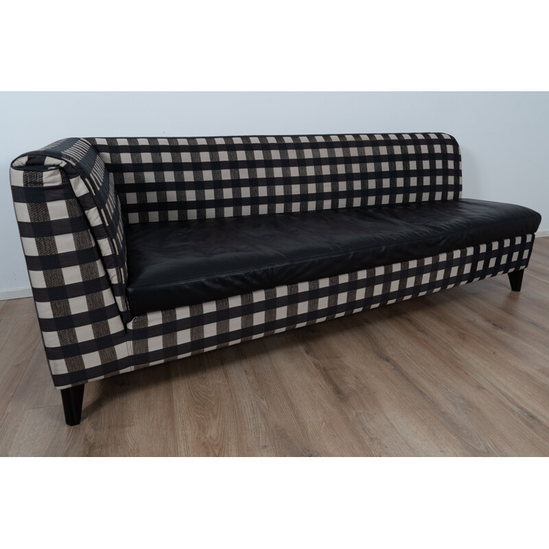 Vintage Checkered and leather Sofa by Wittmann