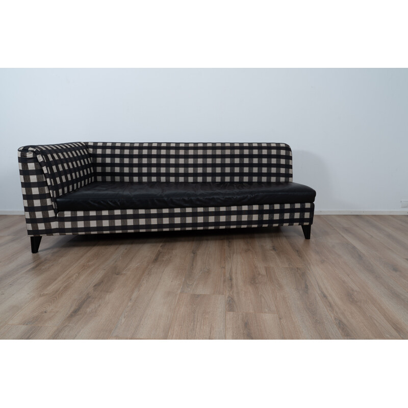 Vintage Checkered and leather Sofa by Wittmann