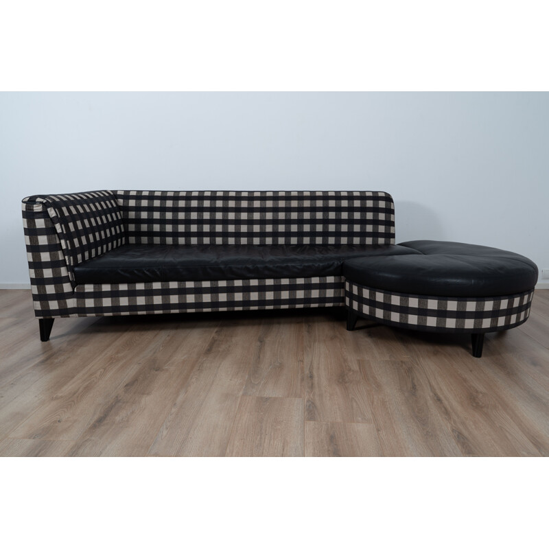 Vintage Checkered and leather Sofa by Wittmann