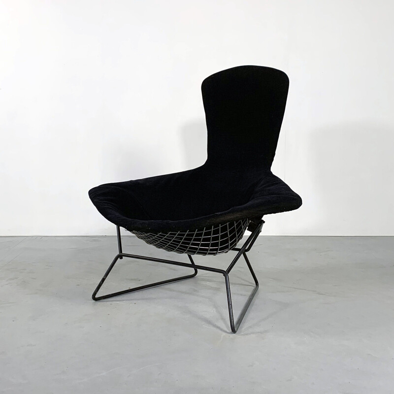 Fauteuil vintage Bird avec Revêtement en velours noir par Harry Bertoia pour Knoll 1960