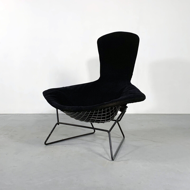 Vintage Bird Lounge Chair with Velvet Black Cover by Harry Bertoia for Knoll 1960s