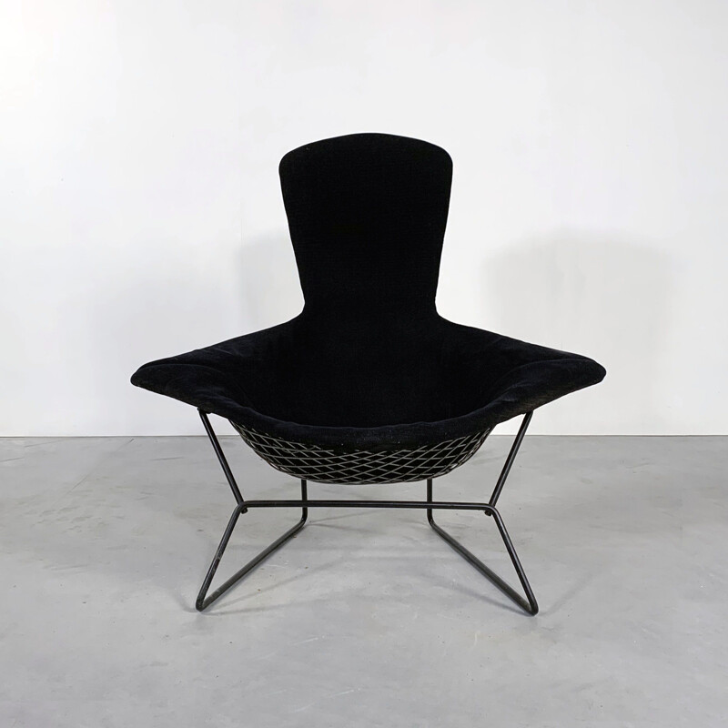 Vintage Bird Lounge Chair with Velvet Black Cover by Harry Bertoia for Knoll 1960s