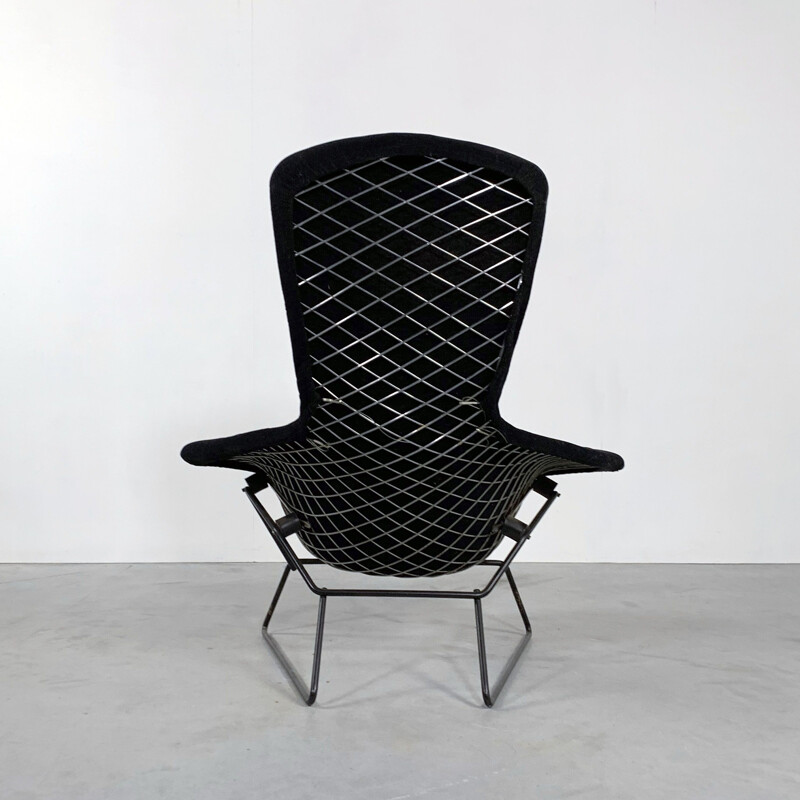 Vintage Bird Lounge Chair with Velvet Black Cover by Harry Bertoia for Knoll 1960s