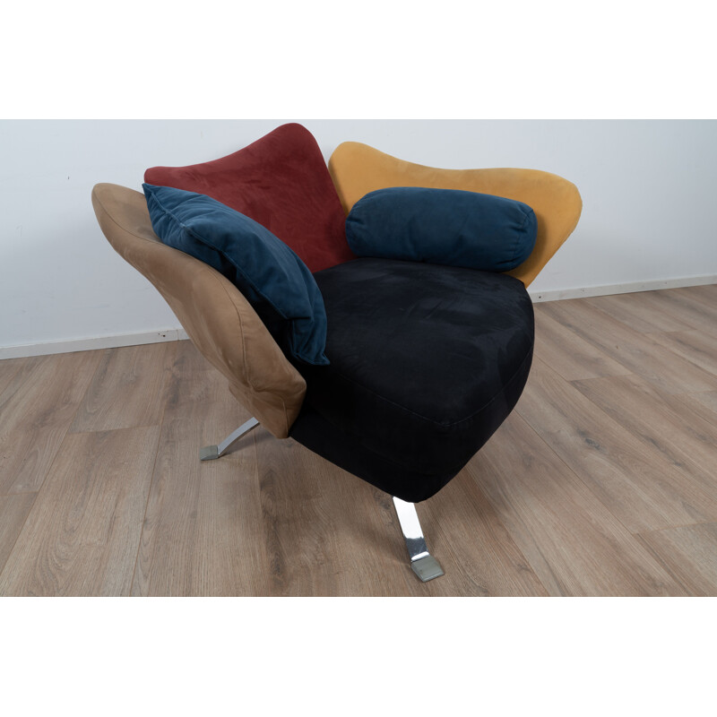 Fauteuil vintage à fleurs avec pouf de Giorgio Saporiti