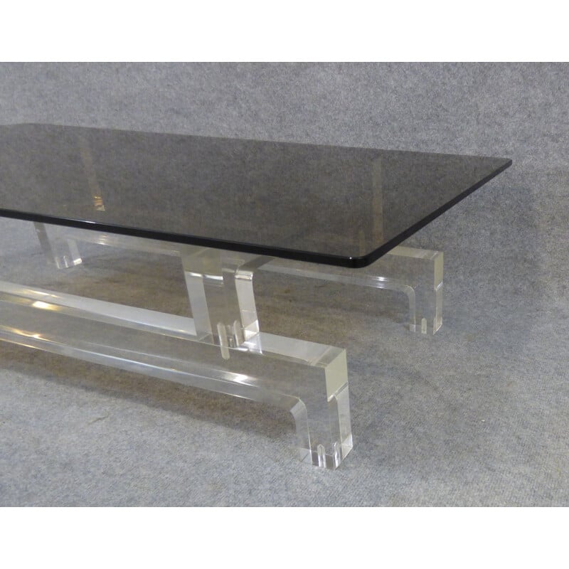 Vintage glazen en plexiglazen salontafel van Michel Dumas, 1970