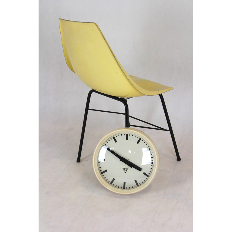 Vintage white bakelite railroad clock by Pragotron, 1950