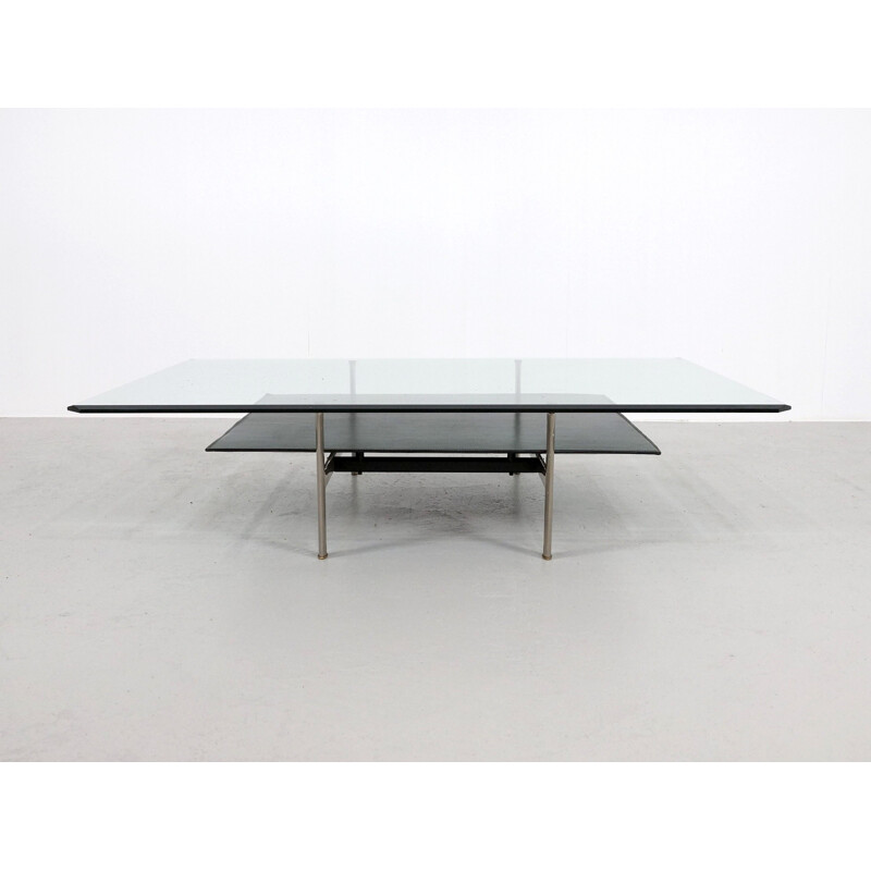 B & B Italia "Diesis" coffee table in glass and leather, A. CITTERIO and P. NAVA - 1970s