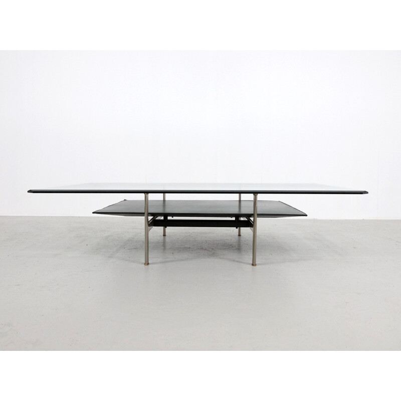 B & B Italia "Diesis" coffee table in glass and leather, A. CITTERIO and P. NAVA - 1970s