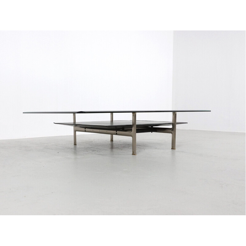 B & B Italia "Diesis" coffee table in glass and leather, A. CITTERIO and P. NAVA - 1970s