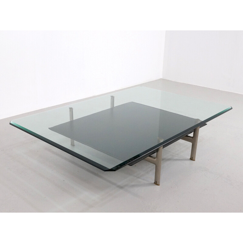 B & B Italia "Diesis" coffee table in glass and leather, A. CITTERIO and P. NAVA - 1970s