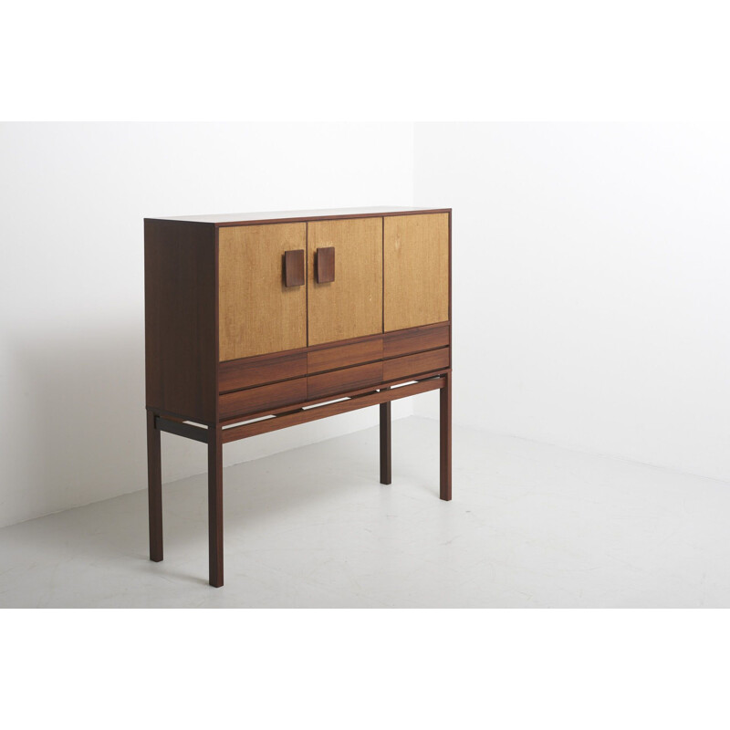 Vintage High Cabinet with Seagrass Doors by Inger Klingenberg for Fristho Netherlands 1950s