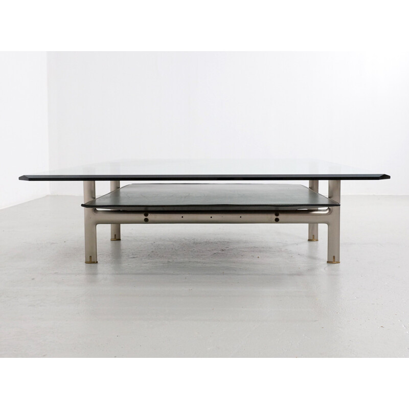 B & B Italia "Diesis" coffee table in glass and leather, A. CITTERIO and P. NAVA - 1970s