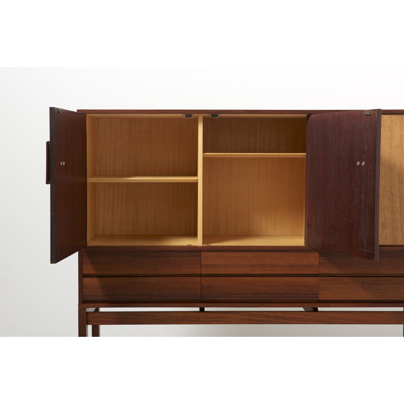 Vintage High Cabinet with Seagrass Doors by Inger Klingenberg for Fristho Netherlands 1950s