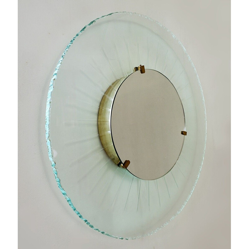 Vintage glass and brass sunlit mirror, Italy