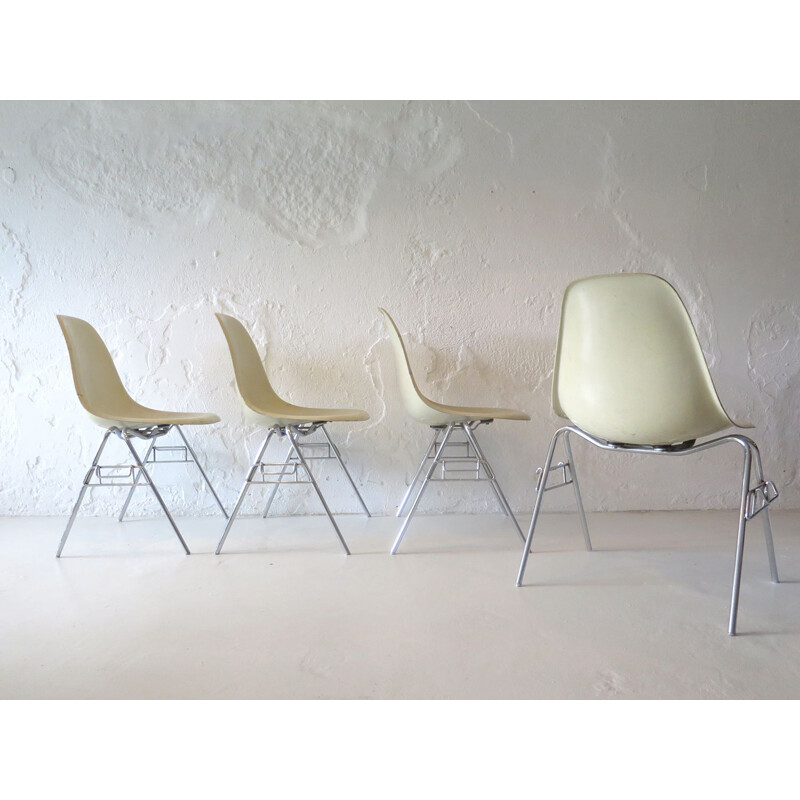 Conjunto de 4 cadeiras de fibra de vidro vintage Eames DCW