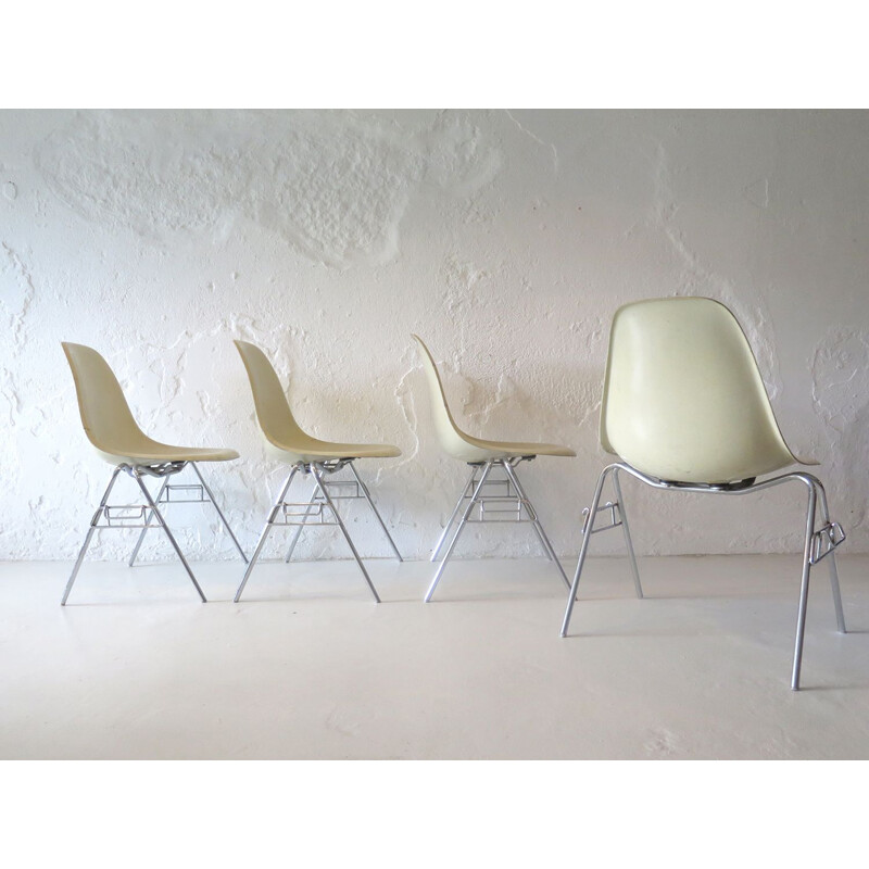 Set aus 4 Vintage Eames DCW Stühlen aus Fiberglas