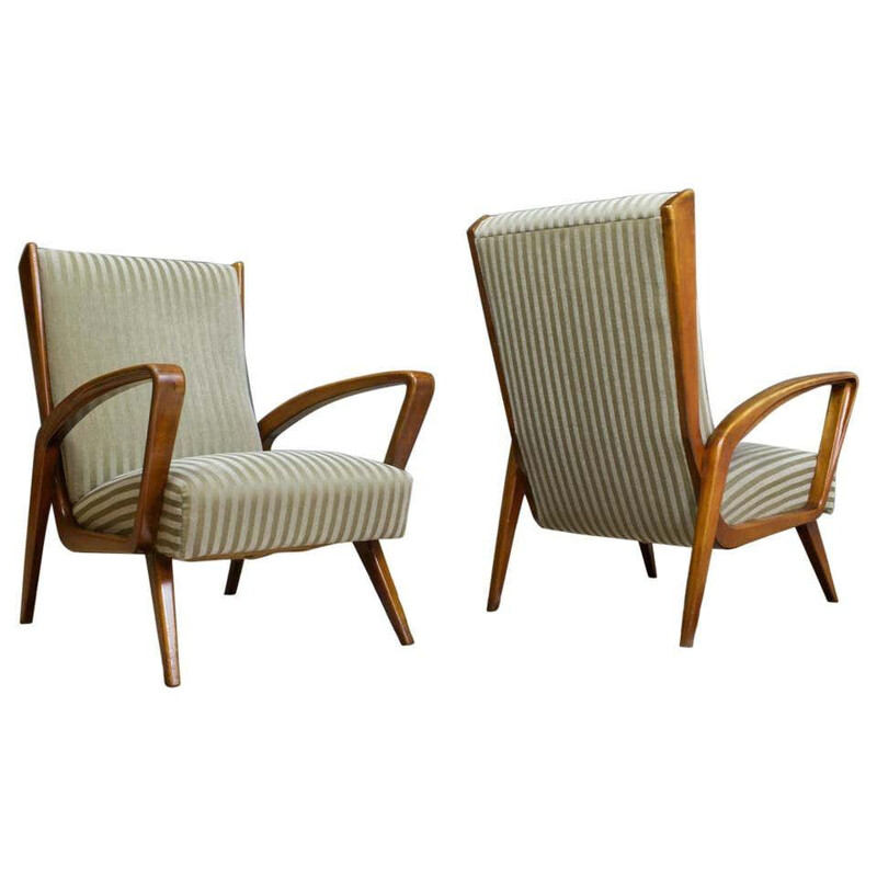 Pair of vintage Chairs in Walnut and Velvet by A.A.Patijn Art Deco 1950s