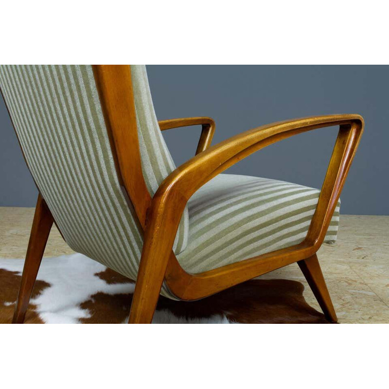 Paire de fauteuils vintage en noyer et velours par A.A.Patijn Art Déco 1950