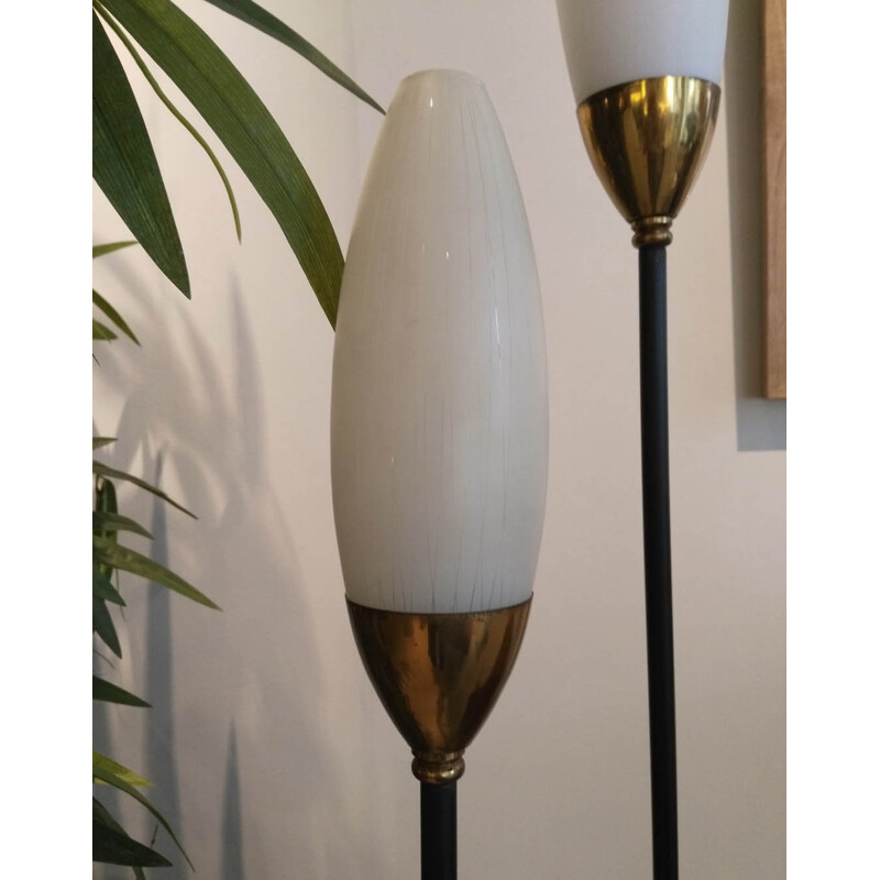 Tripode floor lamp in metal and brass - 1950s