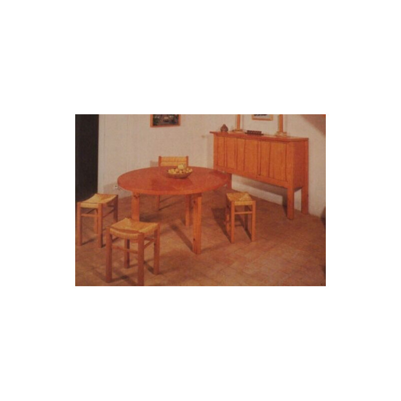 Set of 3 vintage straw stools 1950s