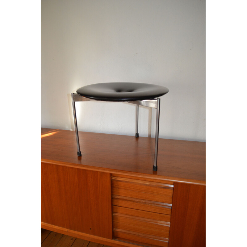 Pair of vintage Red & Black Vinyl Stools by Uno & Östen Kristiansson for Luxus 1962s