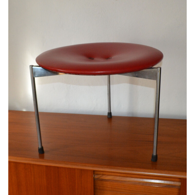 Pair of vintage Red & Black Vinyl Stools by Uno & Östen Kristiansson for Luxus 1962s