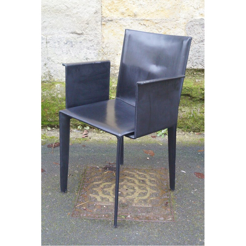 Vintage black leather armchair Italy 1980s