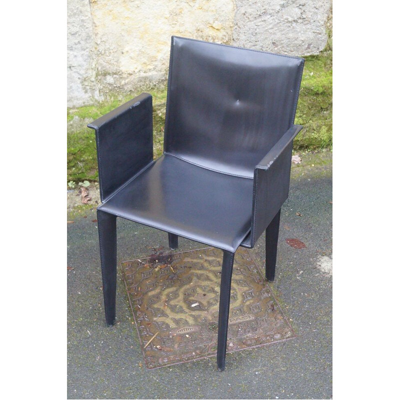 Vintage black leather armchair Italy 1980s