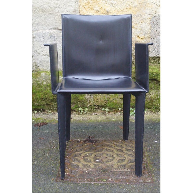 Vintage black leather armchair Italy 1980s