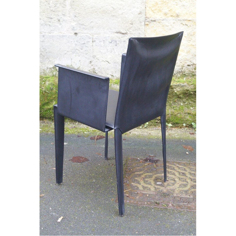 Vintage black leather armchair Italy 1980s