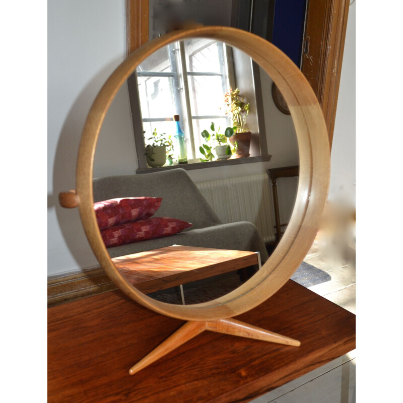 Miroir vintage en bois encadré par Uno et Osten Kristiansson pour Luxus, Suède 1960