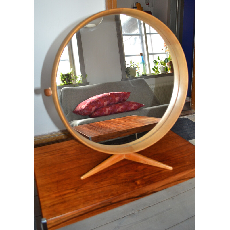 Vintage framed wooden mirror by Uno and Osten Kristiansson for Luxus, Sweden 1960