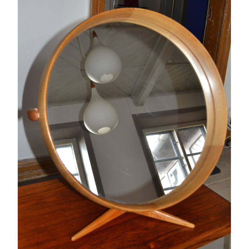 Vintage framed wooden mirror by Uno and Osten Kristiansson for Luxus, Sweden 1960