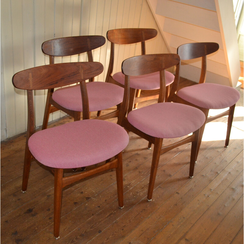 Lot de 5 chaises vintage par Hans J. Wegner pour Carl Hansen & Son 1956