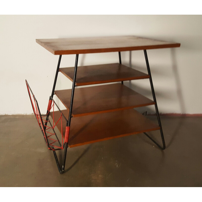 Vintage metal sideboard wooden shelf 1950s