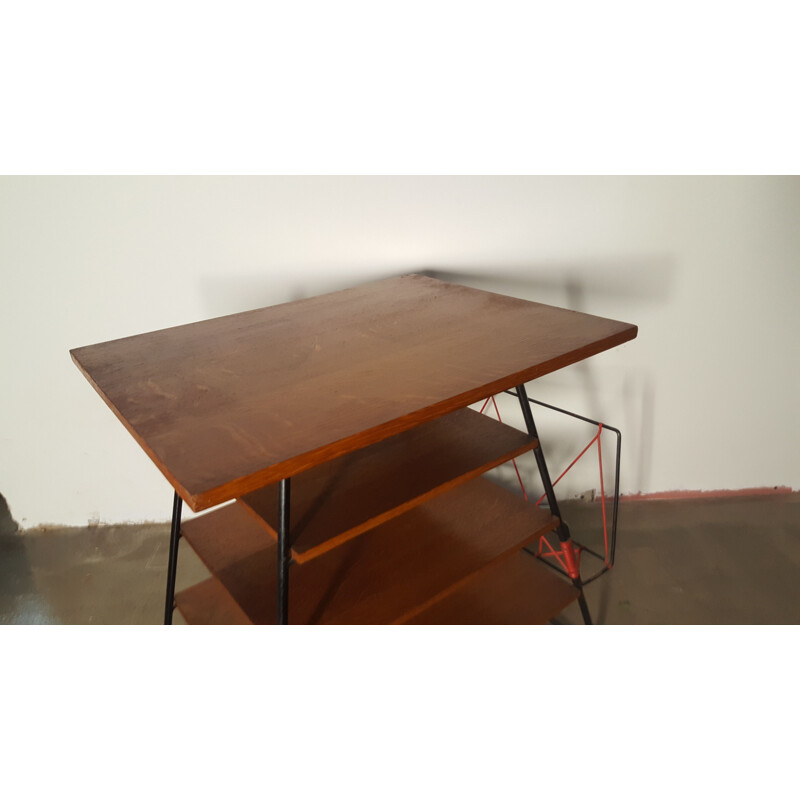 Vintage metal sideboard wooden shelf 1950s