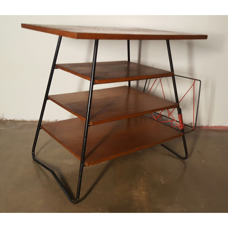 Vintage metal sideboard wooden shelf 1950s