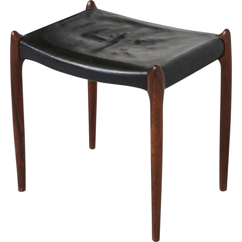 Vintage Leather Stool by Niels O. Moller for J.L. Mollers Mobelfabrik Denmark 1950s