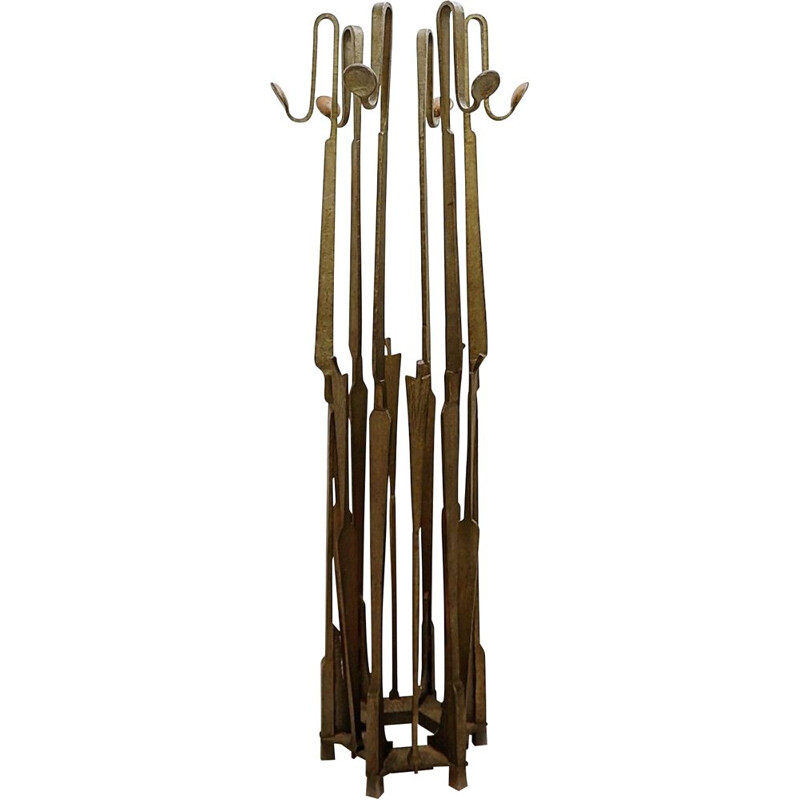 Vintage wrought iron coat rack brutalist