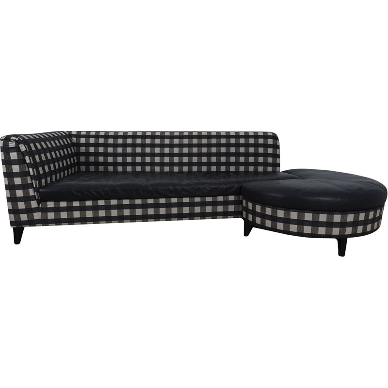 Vintage-Sofa mit Karomuster und Leder von Wittmann