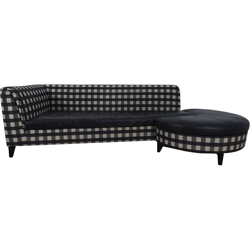Vintage Checkered and leather Sofa by Wittmann