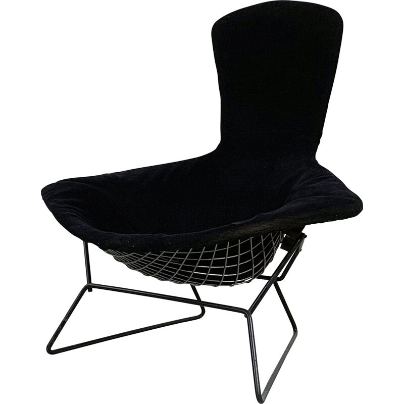 Vintage Bird Lounge Chair with Velvet Black Cover by Harry Bertoia for Knoll 1960s
