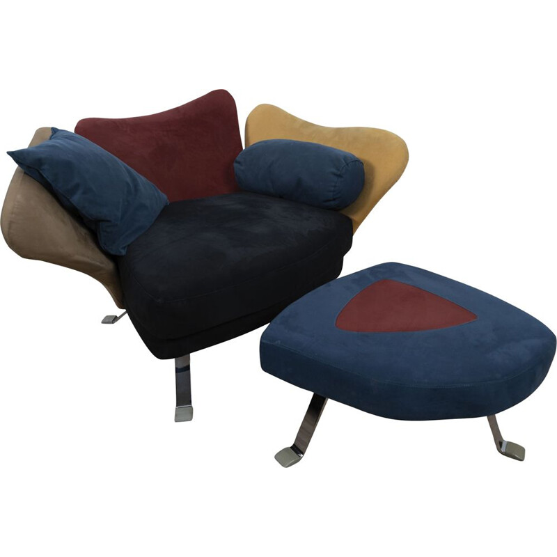 Fauteuil vintage à fleurs avec pouf de Giorgio Saporiti