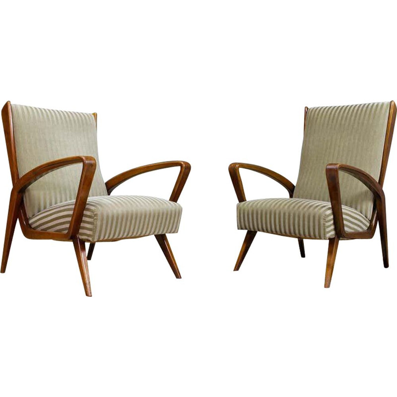 Pair of vintage Chairs in Walnut and Velvet by A.A.Patijn Art Deco 1950s