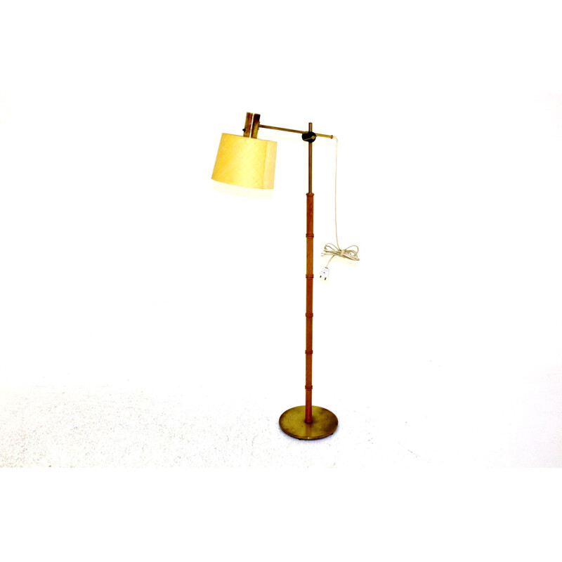 Vintage oak and metal floor lamp Sweden 1950s