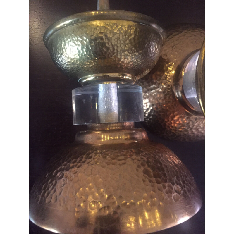 Coppia di portacandele vintage in bronzo dorato martellato Art Déco