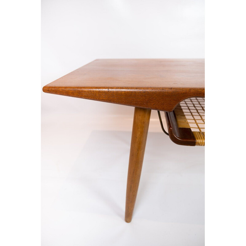 Table basse vintage en teck et étagère en corde de papier, Danemark 1960