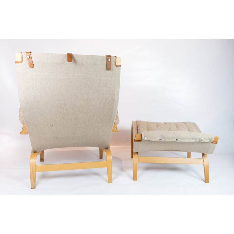 Pernille vintage fauteuil met kruk van Bruno Mathsson en Dux 1960