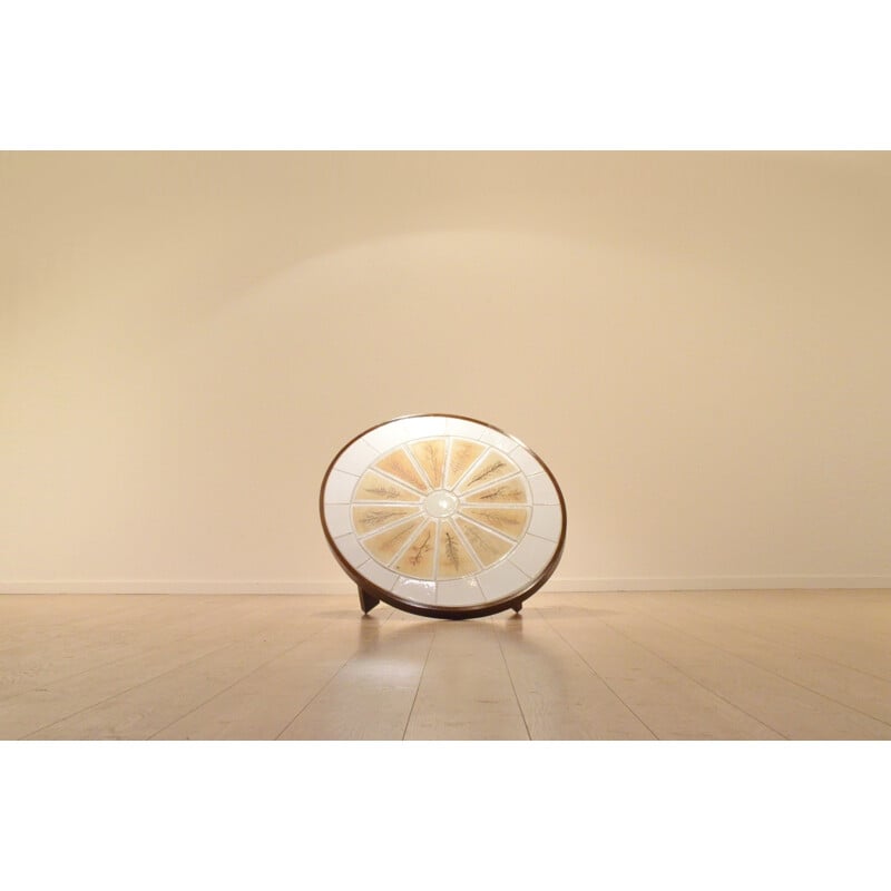 Table basse ovale en céramique et bois, Roger CAPRON - 1960